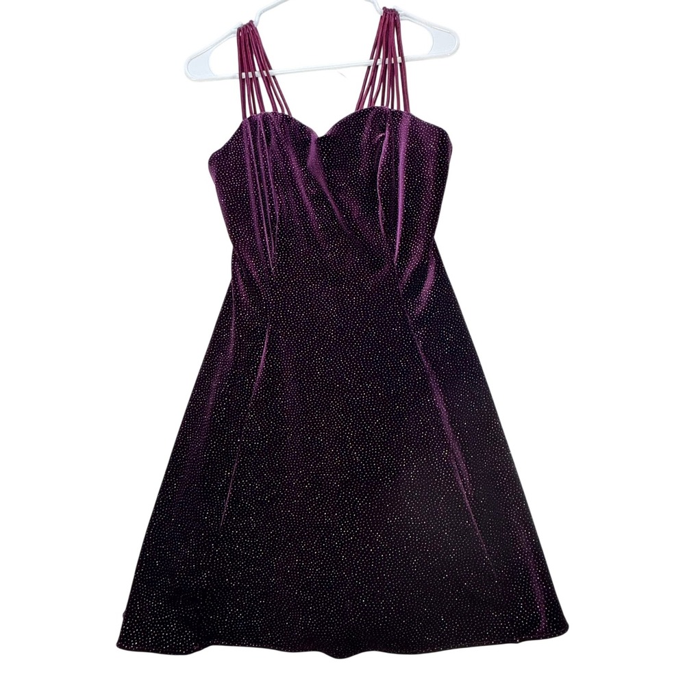 VTG Y2K Jump Dress Womens 5/6 Purple Glitter Sparkle Velvet Strappy Y2K 90s‎